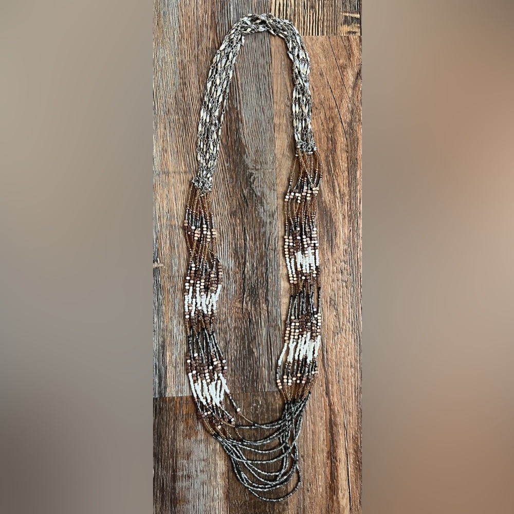 Multi-Strand Silver/Bronze/Copper/Ivory/Gold Beaded Women's Necklace